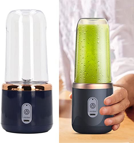 Blender Portable sans Fil 400 Ml, 6 Lames 22000 Tr/Min USB Blender Personnel Rechargeable, Mélangeur de Voyage avec une Batterie au Lithium de 1500 MAh pour les Boissons (Bleu,