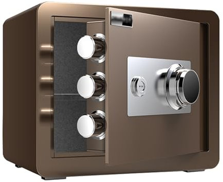 Mini Tresor mit Schlüssel Geldkassette Zahlenschloss Kleiner Safe für Zuhause Geldtresor für Geld, Bargeld, Medikamente, Pistole(Brown,30CM/12IN)