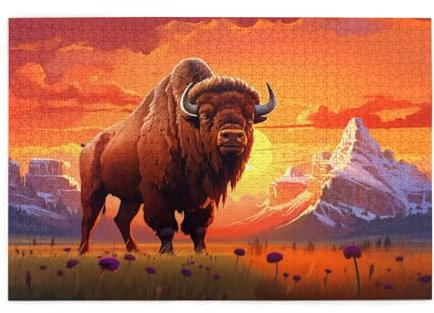 Ochse Puzzle Sonnenuntergang Puzzle Große 1500 Teile Erwachsene, Clevere Rätsel, Geschicklichkeitsspiel für die Ganze Familie, Holz Farbenfrohes Jigsaws mit Geschenkbox, Deko Wohnzimmer 87x57cm E-69