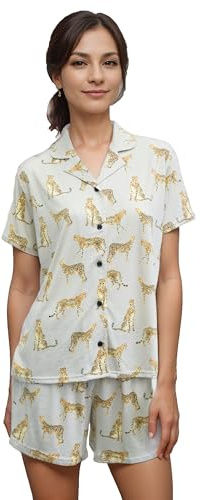 Rösch Pyjama im Leoparden-Druck Herrenhemdstil 100% Baumwolle 1667231