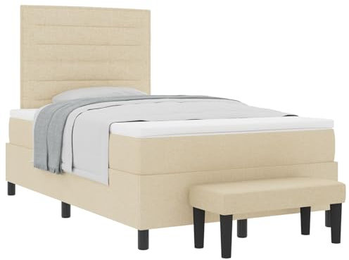 vidaXL Boxspringbett mit Matratze & Bank Creme 120x200 cm Stoff – modernes Design, Bequeme Unterstützung, einfache Montage – perfekt für Schlafzimmer. Rahmen für Schlafzimmermöbel, Queensize