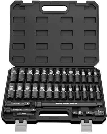 OTLOOMTBT 32PCS Impact Socket Set 1/2 Drive Metric & SAE Deep Sockets