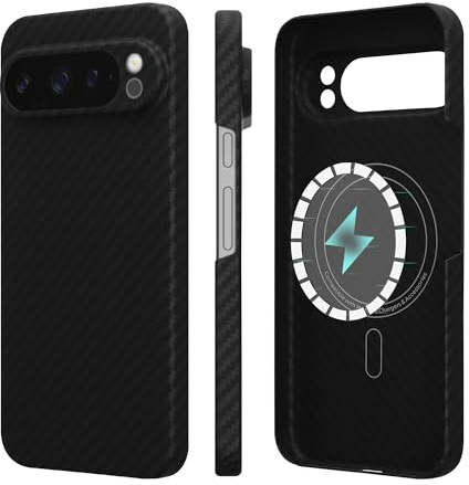 kalibri Custodia per Google Pixel 9 PRO XL Case - Cover Magnetica Rigida Ultrasottile in Fibra Aramidica - Custodia Smartphone Compatibile con MagSafe - Nero