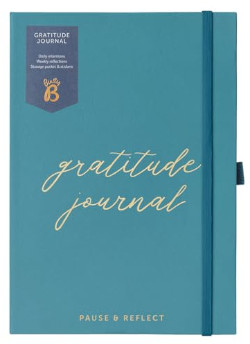 Busy B A5 Undated Gratitude Journal - Pine Cover | Space for daily intentions, weekly reflections, notes, storage pocket and stickers to inspire mindful moments.