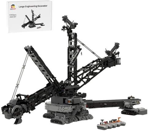 JOTPOR MOC-213369 Motorisierter Baubagger Bausatz,Technic® kompatibel mit 13 Modulen, L-Motoren, Differentialgetriebe & beweglichem Schaufelrad,Ab 16+(5707 Teile)