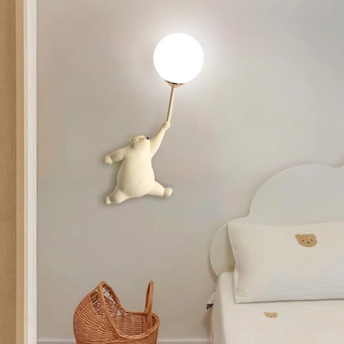 YUPIN Kreative Cartoon Bär Wandleuchte Süß Mond Wandlampe Aus Harz G9 Kinderzimmer Dekor Wandlampe Lampenschirm Kinder Innen Nachttisch Wandleuchte Für Schlafzimmer Wohnzimmer Flur(Beige,L)