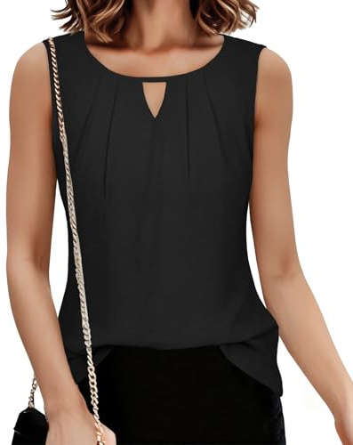 florynova Womens Vest Tops Sleeveless Keyhole V Neck Tank Top(Black,M)