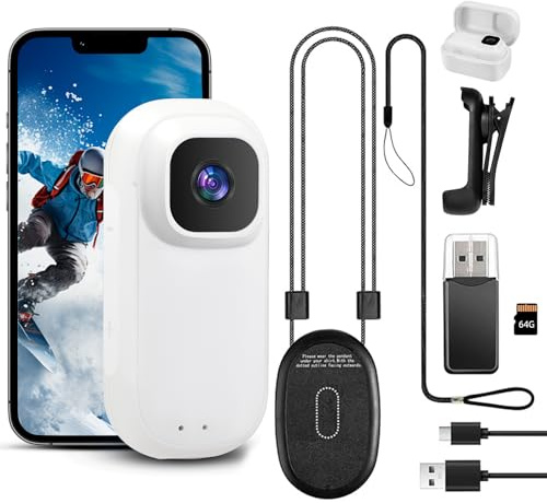 Magnetic Mini Body Camera 4K 200Mins Recording with 64GB Card, 120° Wide Angle 360° Rotatable Clip Action Camera, EIS Waterproof Wearable Small Video Camera for Cycling Daily Vlog Outdoor Sports