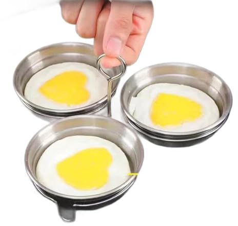 Yuelulala Stainless Steel Egg Poacher, Nonstick Poached Eggs Maker, Round Egg Cooker Rings For Breakfast Cooking Tool 3 Poached Egg Cups Cooking Baking (A192-1)