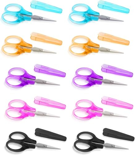 Petit Ciseaux – Lot 10 Mini Ciseaux En Acier Inox Avec Étui Protecteur, Paire Multi-Usages Pour Bricolage, Scrapbooking, Coupe Fil Couture Et Broderie, Idéal Maison Bureau