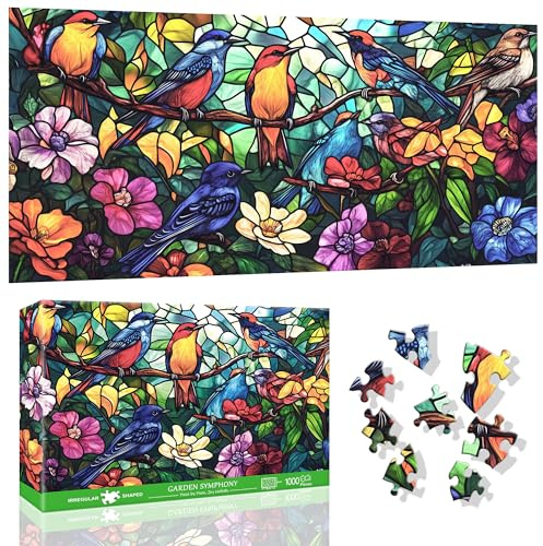 VAIIEYO Bird Jigsaw Puzzles for Adults 1000, Flower Jigsaw Puzzles, Puzzles for Adults, Fun & Challenging Colorful Puzzles, Family Time, Great Gift Idea, Finished Size 41 x 80 cm