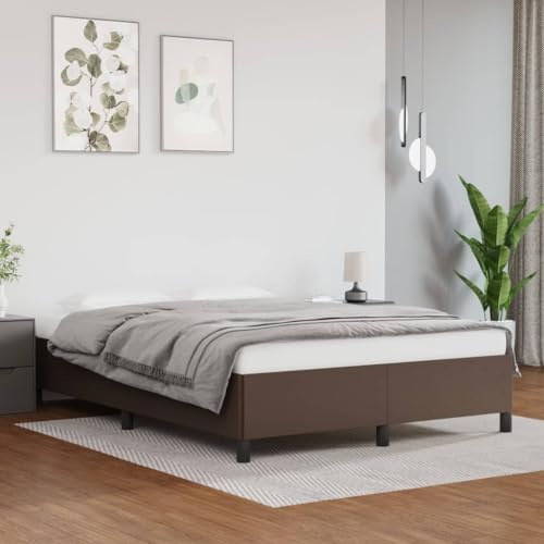 QJBSAVVA Bettgestell 140x200 cm Braun Kunstleder Schlafsofa mit Lattenrost Modernes Design Robust und Langlebig für Schlafzimmer Jugendzimmer und Gästezimmer