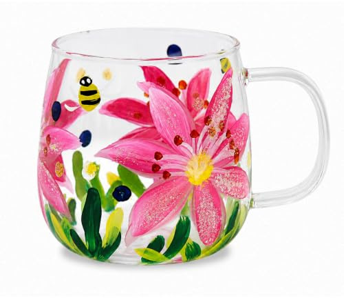 Lesser & Pavey Lynsey Johnstone Lilies Cup | Isolierte Thermoskanne für Heißgetränke | Reisebecher für Kaffee, Tee oder heiße Schokolade | Kaffeebecher aus Glas | Thermobecher für Zuhause, Büro oder