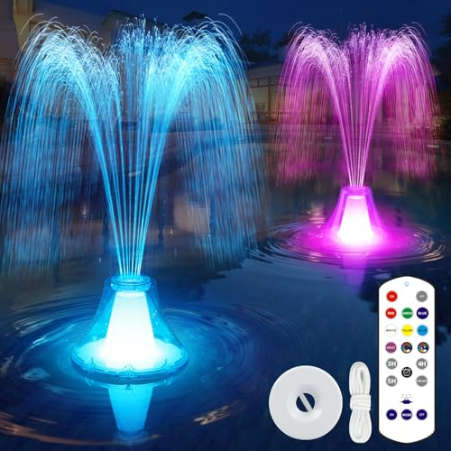 KingSom 2026 Springbrunnen Pool Schwimmend mit LED Licht, Wiederaufladbare Pool Wasserfontäne mit Fernbedienung & Knöpfen, 3 Sprühmodi & 10 Lichtmodi Pools Fontäne mit Anker, Springbrunnen Schwimmend