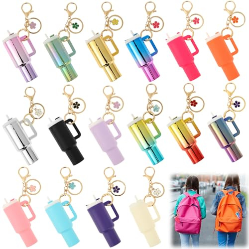 ATopoler 16 Pcs Mini Tumbler Keychain,Mini Cup Keychain Accessories for Purse Handbag Backpack,Tumbler Key Chains Keychains Charm for Gifts