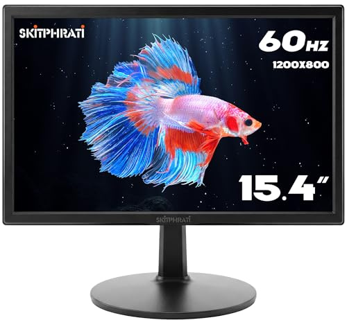 SKitphrati 15,4 Zoll Monitor 1280x800 Auflösung 16:10 Bildschirm mit HDMI & VGA, 60Hz, VESA-Wandmontage, PC Monitor für Büro, Homeoffice, als Zweitmonitor für PC/Laptop – Schwarz