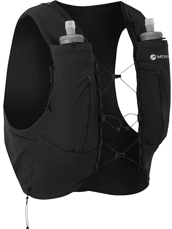 Montane Gecko VP 12+ Running Vest, Lightweight, 4-Way Stretch, with 2x 500ml Soft Flasks, Odour Control, 219g (Black, S)