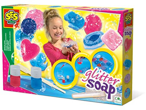 SES Creative | Glitzerseife DIY Kit für Kinder | Seife selber machen ab 7 Jahre | Mit Glitzer, Formen & Farben | Kreatives Bastelset | Sicher & Einfach | Geschenkidee Mädchen 7 Jahre