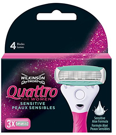 Wilkinson Sword Quattro for Women Sensitive Rasierklingen Klingen, für Damenrasierer, 3 St