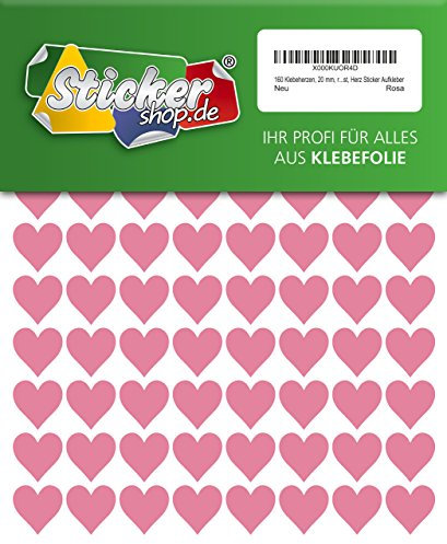 160 Klebeherzen, 20 mm, rosa, aus PVC Folie, wetterfest, Herz Sticker Aufkleber