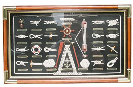 Sea-Club Knotentafel mit 20 Knoten DE Knotenbild Holz/Messing/Glas 51x31cm
