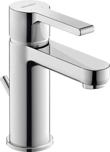 Duravit B.2 Waschtischarmatur, Größe S (Auslauf Höhe 92 mm), Wasserhahn Bad mit Zugstangen-Ablaufgarnitur, Waschbecken Armatur mit Keramikkartusche, Chrom