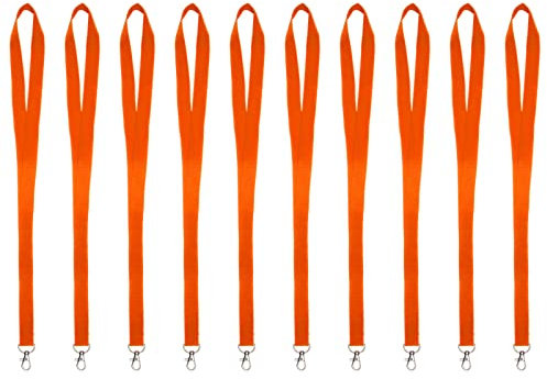 Karteo Schlüsselband mit Karabiner orange [10 Stück] Lanyard Schlüsselbänder unbedruckt für Kartenhüllen Ausweise Zugangskarten