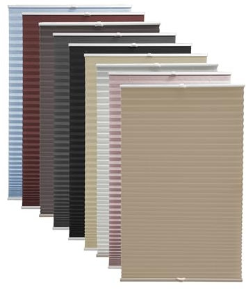Deco4Me Plissee ohne Bohren (40 x 140 cm, Beige Crash) - Blickdicht, lichtdurchlässig, Keine Verdunkelung - Jalousien zum Klemmen - Faltrollos für Fenster