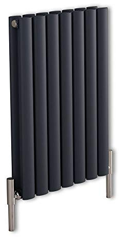 Milano Aruba Anthracite Horizontal Double Oval Panel Aluminium Radiator - 600mm x 410mm