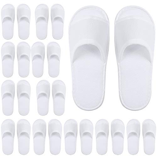 Elcoho 12 Pairs Open Toe Spa Slippers White Spa Hotel Guest Slippers for Spa, Party Guest, Hotel and Travel, Fits Most Men and Women