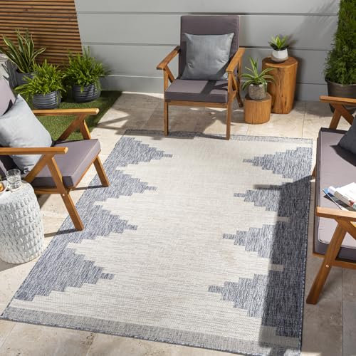 Livabliss Lagada Indoor Outdoor Rug - Large Boho Rugs for Living Room 130x180 cm Dining, Kitchen Carpet, Patterned Neutral and Coloured Rugs, Waterproof, Stain Durable - Navy, Cream, Grey