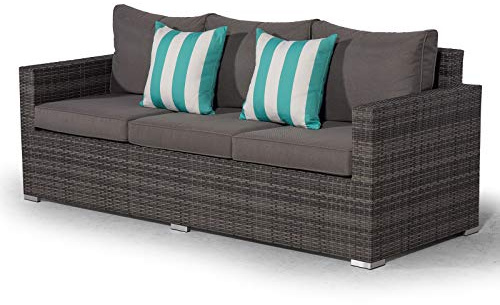 Giardino Sydney Rattan 3 Seater Garden Sofa, Outdoor Seating, Patio Furniture with Protective Cover, Grey