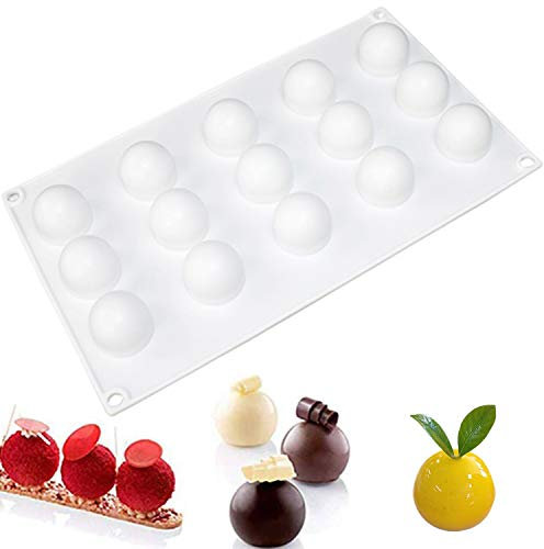 OCPO KITCHEN Silikonform Kugel, Schokoladenformen Kugelform Silikon, Antihaft Desserts Form BPA Frei für Pudding, Bonbon, Kuchen, Gelee (15 Mulden)