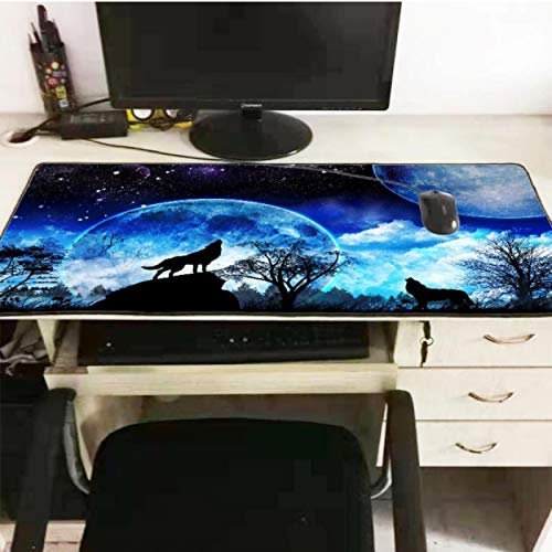 The Wolf Moonlaptop Gaming Tappetino per Mouse con Bordo di Chiusura di Grandi Dimensioni Tappetino per Mouse da Gioco in Gomma Decora la Tua scrivania a casa e in Ufficio 800 * 300 * 3Mm