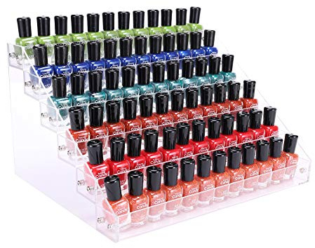 BTremary Clear Nail Polish Paint Organizer Holder Rack Shelf 6 Tier Acrylic Tattoo Ink Essential Oil Display Stand Holds Up to 48-96 Bottles for Table (Fit 1-2oz Bottles)