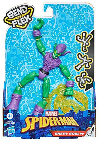Hasbro Figura de acción Marvel Spider-Man Bend and Flex Green Goblin, figura flexible de 6 pulgadas, incluye accesorios Blast a partir de 4 años, E8973