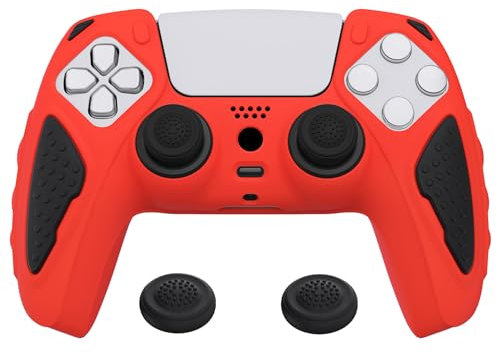 PlayVital Silikon Hülle für ps5 Controller,Case Zubehör Anti-Rutsche Schutzhülle Hülle Griffe Skin Weiches Gummi Grips für Playstation 5 Wireless Controller(Ritter Edition,Rot & Schwarz)
