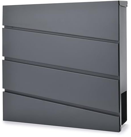 Verda Designer Briefkasten mit Zeitungsrfach, Postkasten, Wandbriefkasten, 2X Schlüssel, abschließbar, Anthrazit, Modern, Edehlstahl SN3645-1