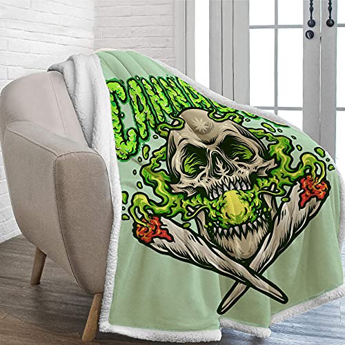 Fleecedecke Apfelgrüner Totenkopf Sherpa Decke Wohndecke Zweiseitige Kuscheldecke Extra Dick & Warm Sofadecke Mikrofaser Lauschig Wohndecke Wolldecken für Couch(150x200cm)