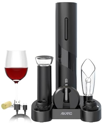 AIKARO - Electric Wine Bottle Opener Automatic Electronic Corkscrew, Rechargeable (Set with Base)