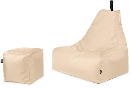 PATCH HOME Patchhome De-Lux Lounge Sessel inkl. Würfel mit Reißverschluss nachfüllbar | Gaming Sitzsack | Beanbag | Sitzkissen für In & Outdoor | Fertig befüllt (XXL mit Reißverschluss, Creme)