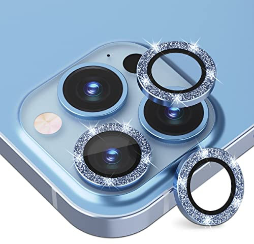 Suoman 3-Pack Compatible with iPhone 13 Pro/13 Pro Max Camera Lens Protector, Premium Tempered Glass Aluminum Rim Camera Lens Screen Protector for iPhone 13 Pro/13 Pro Max [Glitter Diamonds]