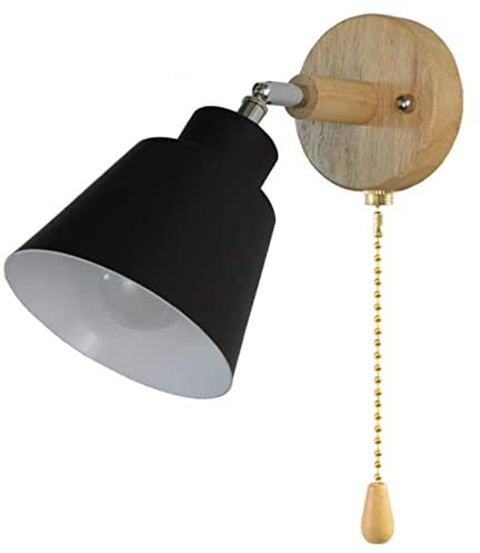 HUA5D Noir Applique Murale Interieur Avec Interrupteur Tirette Design Moderne por Chambre Salon,E27 Applique Murale Vintage Retro Spots Muraux,Lampe De Lecture De Chevet,Rotation À 350 Degrés