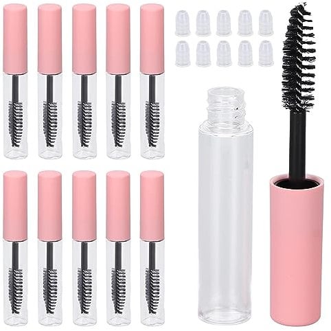 10Pcs Empty Mascara Tube and Wand, 5ml Clear Refillable Empty Mascara Tube Bottle with Eyelash Wand Portable DIY Eyelashes Mascara Cosmetic Container Bottle for Eyelash Growth Oil and More