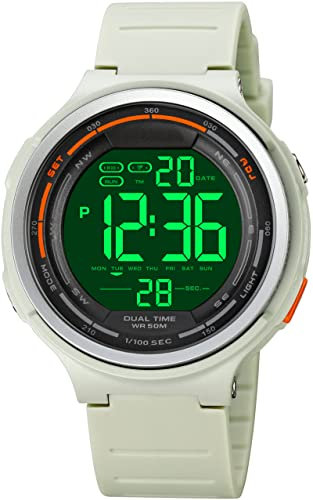 findtime Herren Digital Uhren Damen, 5 ATM Wasserdicht Armbanduhr mit Duale Zeitzone Stoppuhr Countdown Wecker Kalender Sportuhr für Jungen Männer