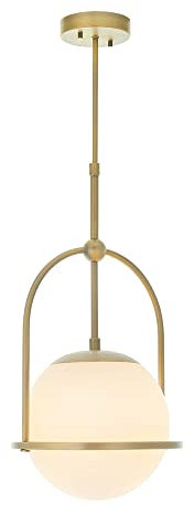 Antique Brass Ceiling Pendant Light - Opal Glass Shade - Single Bulb Fitting | Steel & Glass Construction - Bulb Not Included - Requires 10W LED E27-806 Lumens - Dimmable Lighting