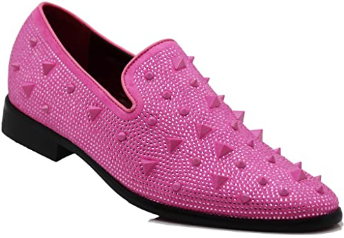 SPK24 Men Vintage Spikes Sparkle Formal Tuxedo Stage Fashion Slip On Loafer Dress Shoes