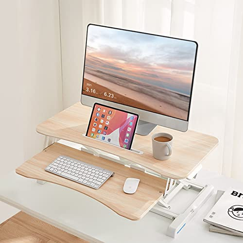 Stehpult Höhenverstellbarer Mit Tastaturablage, Stehpult Konverter Mit Gasfeder Sit Stand Workstation Für PC-Computerbildschirm, Laptop (Ahornfarbe)