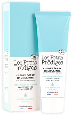 LES PETITS PRODIGES Creme Legere Hydratante Visage - Aloe Vera et Acide Hyaluronique - Soin Bio & 100% Naturel - Fabriquée en France - Tout Type de Peau, Même Sensible - Emballage Recyclable - 50ML