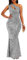 VERWIN Pailletten-Maxikleid für Damen, ärmellos, schräger Kragen, figurbetontes Kleid, Partykleid, Grau, X-Groß